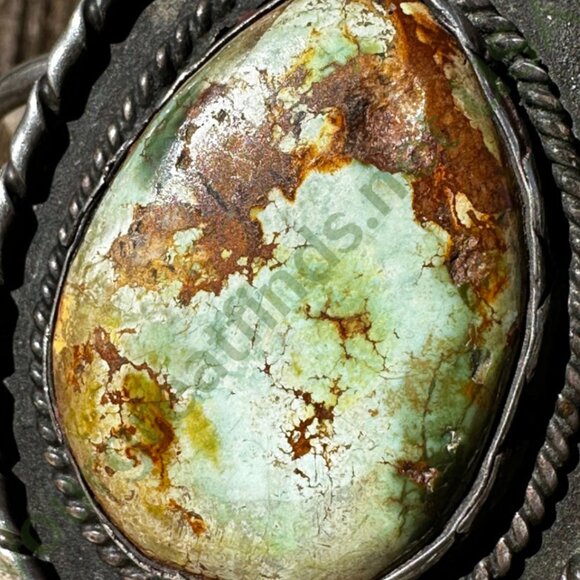 Huge Navajo Sterling Silver Cuff Bracelet Natural Green Brown Turquoise - Picture 4 of 6